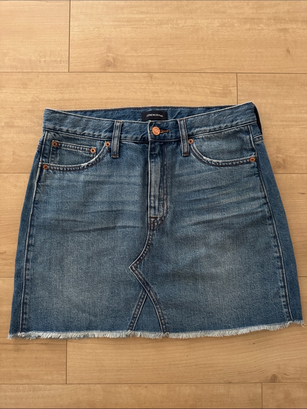 J. Crew Distressed Medium Blue Denim Mini Skirt